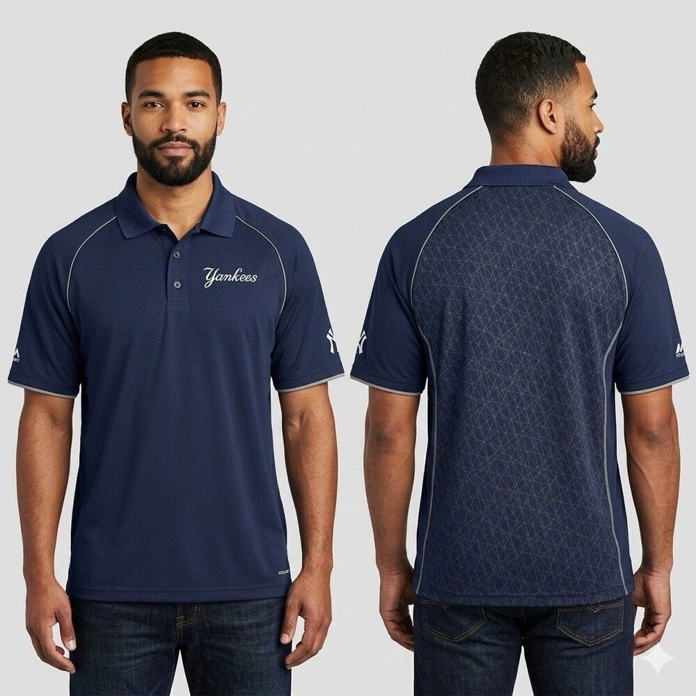 Majestic New York Yankees Cool Base Polo Shirt Mens XL Navy Blue Performance EUC